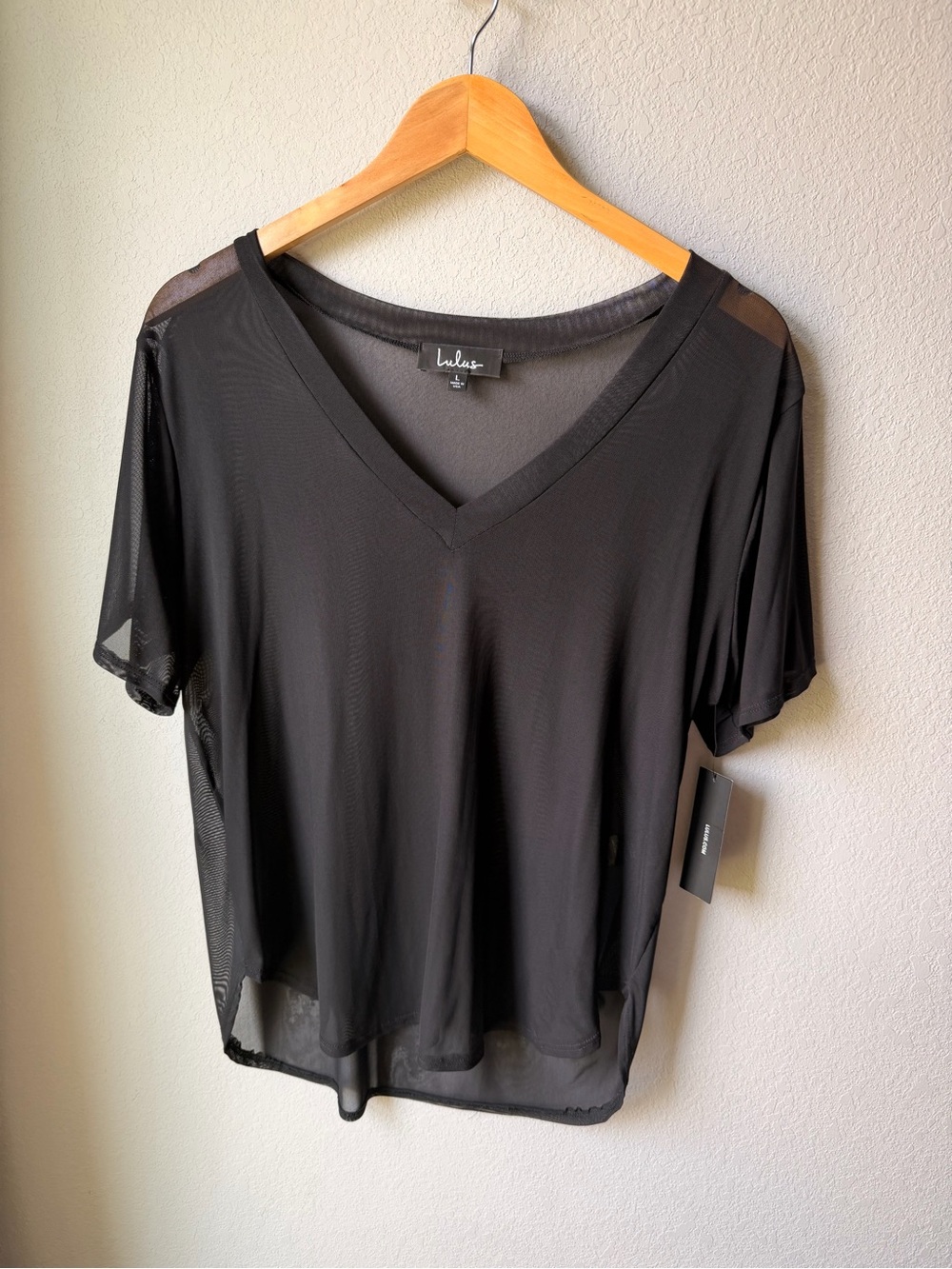 Lulu's Black Mesh Sheer V-Neck Short Sleeve Tee